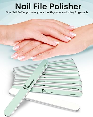 Maryton Nail Buffer 10PCS - Professional Shine Nail Files for Natural Nails, 400/6000 Grit