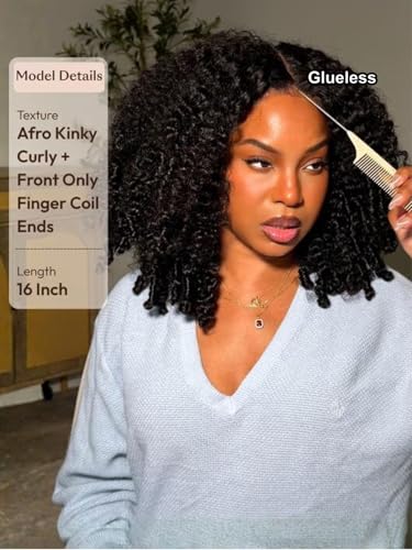 UNICE 16 Inch Afro Kinky Curly Human Hair Wig with 180% Density, Glueless 7x5 HD Lace Closure, Pre Plucked Bleached Knots, Beginner Friendly