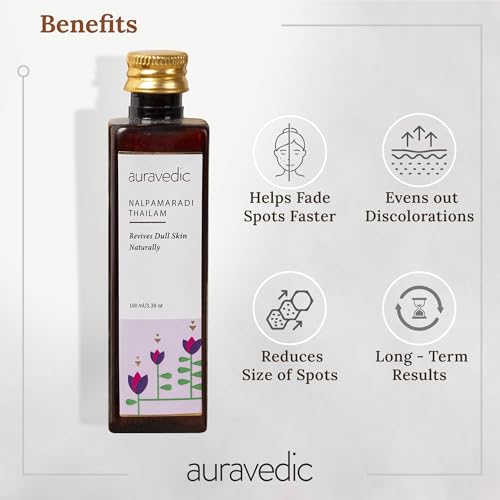 Auravedic Nalpamaradi Thailam Face Oil | Ayurvedic Massage Oil | Helps Revive Dull Skin & Reduce Facial Lines | Natural Moisturization with Vetiver & Sandalwood | 3.38 Fl Oz (100ml)