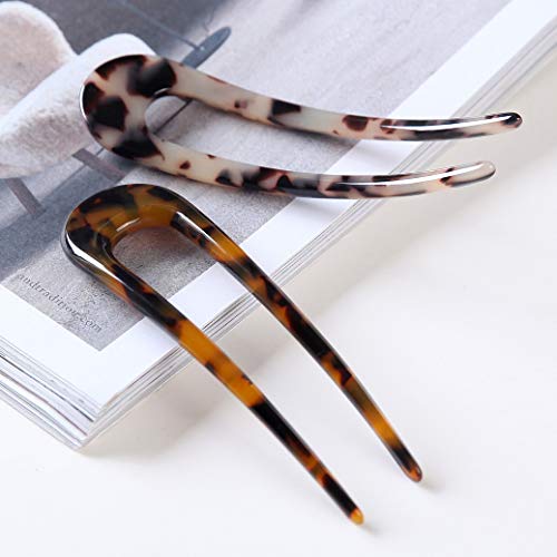 Fsmiling 2 Pack French Hair Pins Tortoise Shell U-Shaped Hair Sticks for Elegant Updos