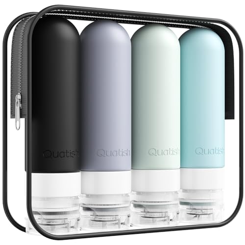 Quatish Leak Proof Travel Bottles - 3 oz Silicone Toiletries, 4 Pack