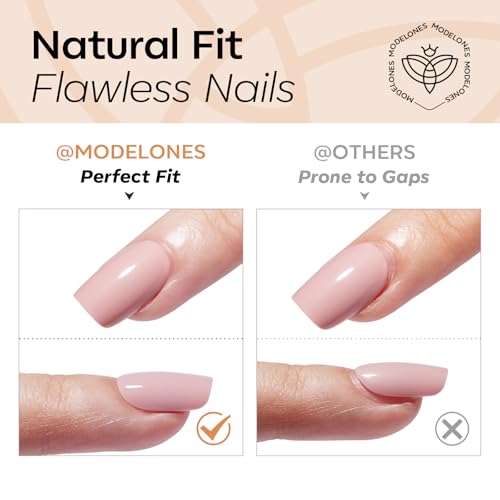 Modelones A5-Nude Short Almond Press-On Nails 32Pcs with Glue & Tools