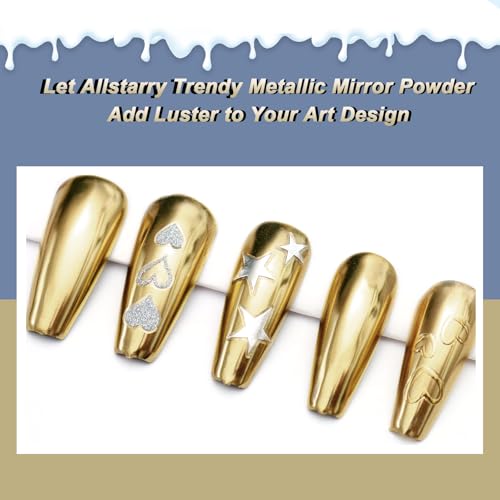 Allstarry Champagne Gold Chrome Nail Powder - Metallic Mirror Pigment for Nails