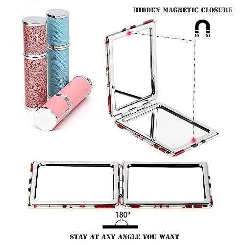 Quality Vanity Compact Makeup Mirror for Girls Women, Stylish Slim Travel Cosmetic Mirrors for Pocket Purse Wallet Handbag, Portable Magnifying Handheld Small Mirror Foldable Cute Lightweight