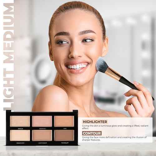 Profusion Cosmetics Highlight & Contour Palette ? Long-Wearing, Buildable Soft Powder for Sculpting & Defining, Blendable Formula for Light to Medium Skin (Light Medium)