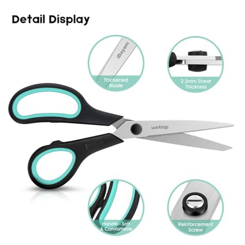 iBayam 8.5" Heavy Duty All-Purpose Scissors - 3-Pack with Comfort Grip