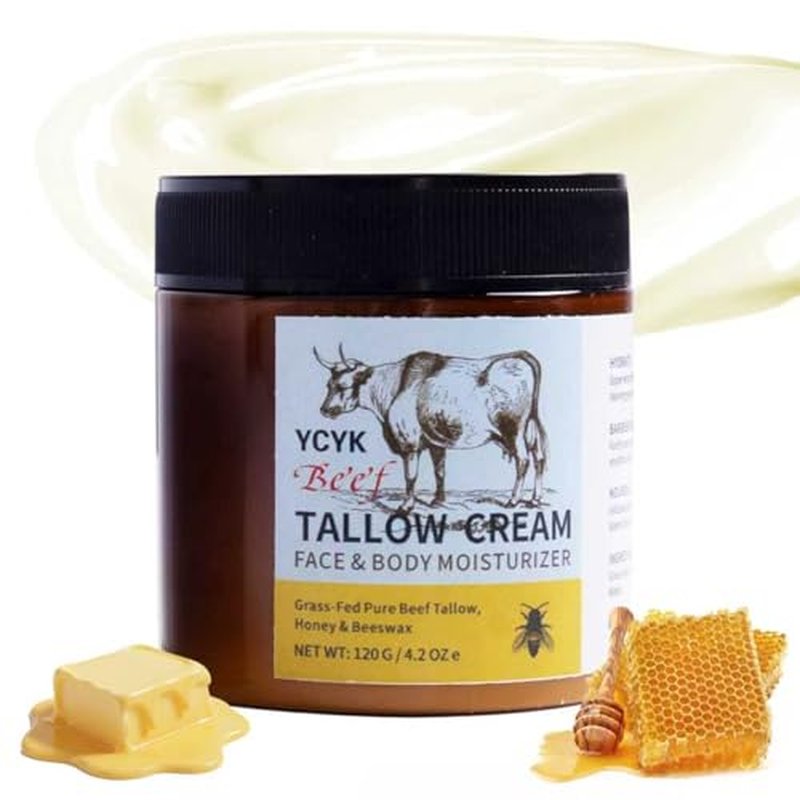 Beef Tallow for Skin,OrganicGrass-Fed Beef Tallow & Honey Balm,Deeply Hydrating Face & Body Cream with Natural Beeswax,Repairing Moisturizer for All Skin Types,Face Creams120g/4.2oz(Honey Scent)