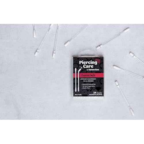 Tattoo Goo Piercing Care Cleansing Swabs, 24 Count, Medicated Cotton Swabs with No Alcohol, Oral & Dermal Aftercare, Antiseptic Formula, Helps Prevent Infection, Irritation and Scarring