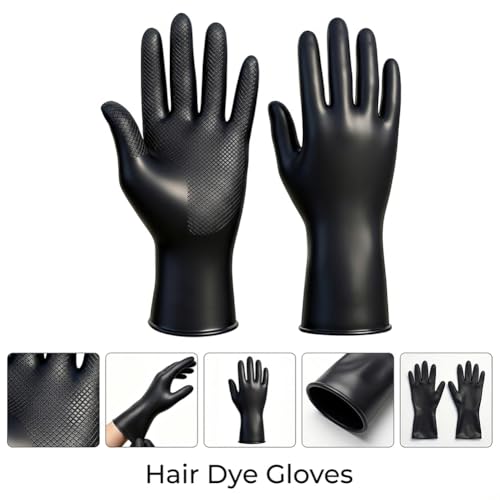 Reusable Black Hair Dye Gloves - Professional Rubber Salon Accessories (2 Pcs)