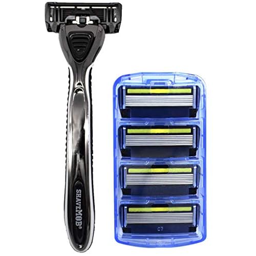 ShaveMOB 6-Blade Men's Razor Kit (Flex Head Handle with 4 Refills) (No Trimmer) - The Caveman Shaving Kit