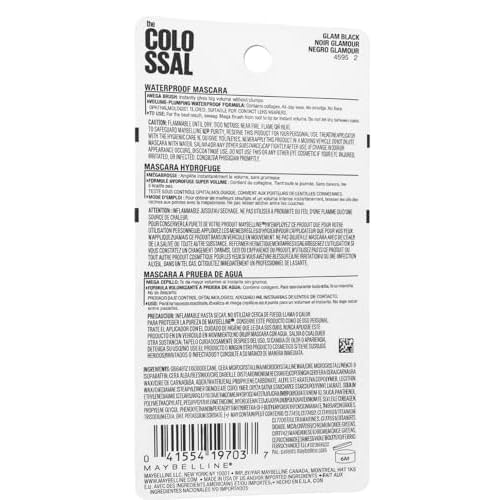 Maybelline Volum' Express Colossal Waterproof Mascara Makeup, Volumizing, Glam Black, 1 Count