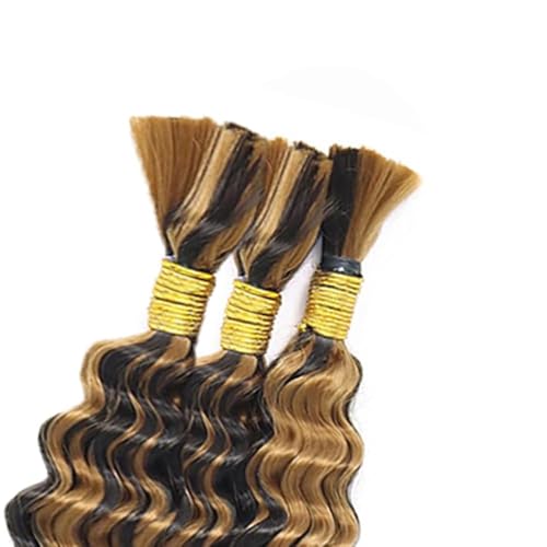 FuivJuix P4/27 Blonde Human Hair Braiding Extensions 3 Bundles 26 Inch Deep Wave