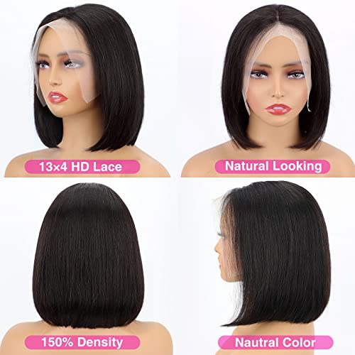 Hoacon Bob Wig Human Hair 13x4 Frontal Lace Wigs HD Bob Lace Front Wigs Human Hair for Women 180% Density Short Bob Wigs Straight Glueless Wigs Pre Plucked With Baby Hair 10 Inch