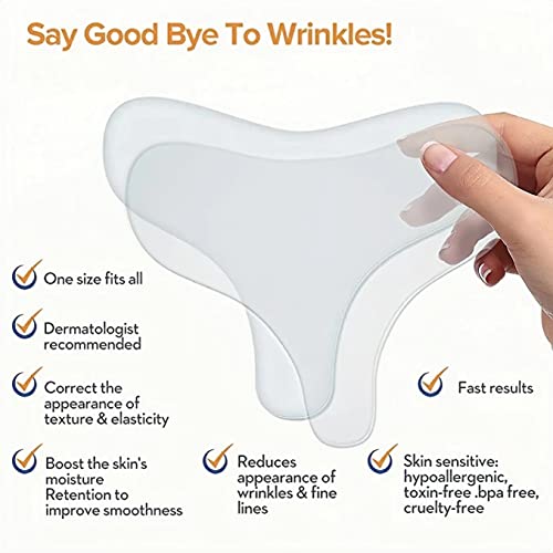 Neck Wrinkle Patches Chest Wrinkle Pads Pack of 4 -Antiwrinkle Silicone Pad- Silicone Facial Neck Sheet Reusable and Washable Wrinkle Patches Moisturizing for Treatment While Sleeping