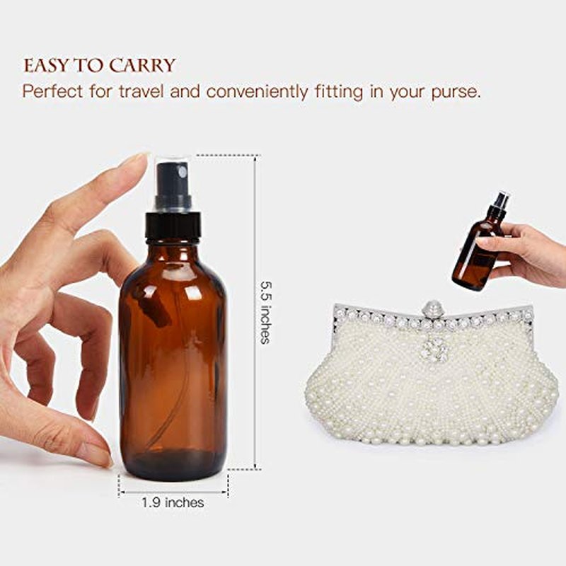 4oz Amber Glass Spray Bottles with Fine Mist Atomizers - 8 Pack