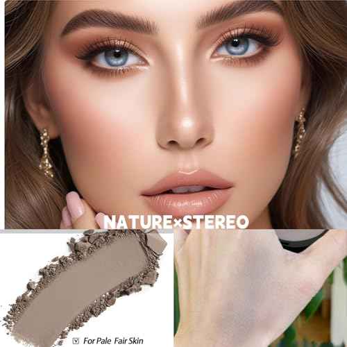 Cool Toned Contour Palette with Mirror, Taupe Grey Contour Powder for Pale Light Cool Toned Skin, Nose Contouring Bronzer Powder with Nose Face Brush