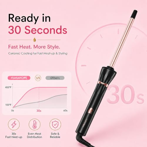 Hahahope 3/8 Inch Skinny Curling Wand - 9mm Ceramic Small Barrel Iron