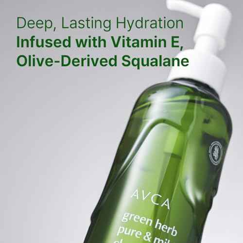 AVCA Green Herb Blackhead Cleansing Oil ? Makeup & Blackhead Remover, Plant-Based Oils with Vitamin E & Squalane, Lightweight Pore Cleanser, Korean Skincare for Normal/Oily Skin, 6.76 fl oz (200 mL)