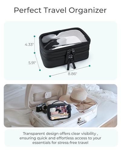 BAGSMART TSA-Approved Clear Makeup Bag with Handle - Large Travel Toiletry Organizer