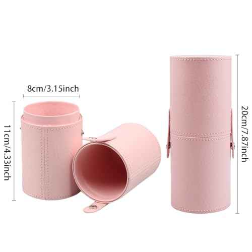 Makeup Brush Holder, Makeup Brush Organizer for Vanity, Portable Waterproof PU Leather Travel Makeup Brush Case Bag (Pink)