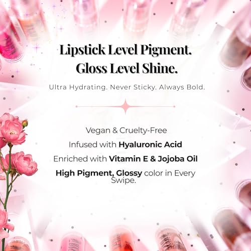 Magenta Lip Gloss ? Phoenix Beauty Rise & Slay Power Gloss | Pomtini Raspberry Tint with Hyaluronic Acid, Jojoba & Castor Oil | High-Pigment, Non-Sticky Hydrating Shine (4.5ml)