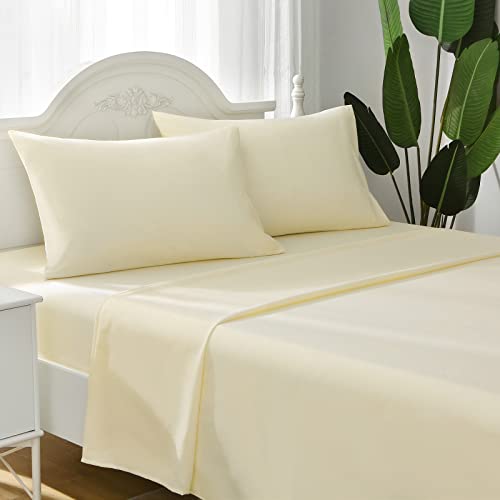 ILAVANDE Beige Queen Sheets Set 4 Piece, Hotel Luxury Super Soft 1800 Series Microfiber Beige Bed Sheets Set-Wrinkle Free & Breathable-14 Deep Pocket Sheets for Queen Size Bed(Queen,Beige)