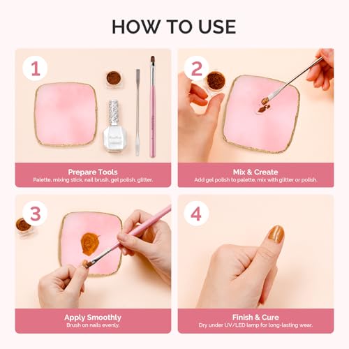 MelodySusie Pink Square Resin Nail Art Palette - Color Mixing Board Without Spatula