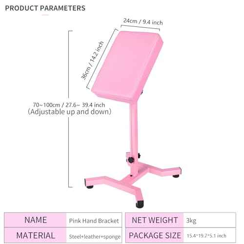 HUOXOU Pink Tattoo Arm Rest, Arm Rest Tattoo, Arm Rest for tattooing, Tattoo Arm Rest Stand, Tattoo Armrest, Four-corner base Stability Strongly, Adjustable Height, Thicken Soft Sponge Pad