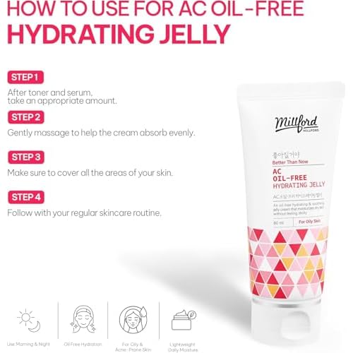 AC Oil-Free Hydrating Jelly 2.7Oz, 80ml, Oil Free Facial Moisturizer for Acne-Prone Skin, Niacinamide 2%, Unscented, Mild, Soothing Cream, Non Greasy Moisturizer, Korean Skincare