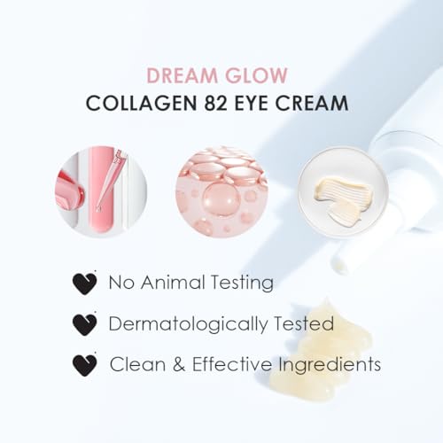 glowiest Dream Glow Collagen 82 Eye Cream- French Collagen eye cream Dark Circle under eye treatment korean eye cream, Glowing Day and Night Care Not Tested on Animals -0.7oz./20g