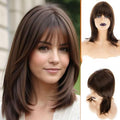 Long Brown Wig for Women - Natural Straight Layered Hairstyle with Bangs