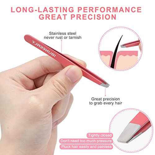 Eyebrows Tweezers Set, 4Pcs Stainless Steel Tweezers for Women with Travel Case, Great Precision for Ingrown Hair, Facial Hair and Splinter Removal
