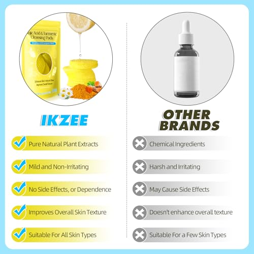 Kojic Acid Turmeric Cleansing Pads, Face Turmeric & Kojic Acid Pads for Dark Spots, Glow Up Acne Scars, Unclog Pores, Enriched Vitamin C,Gentle & Non-Irritating