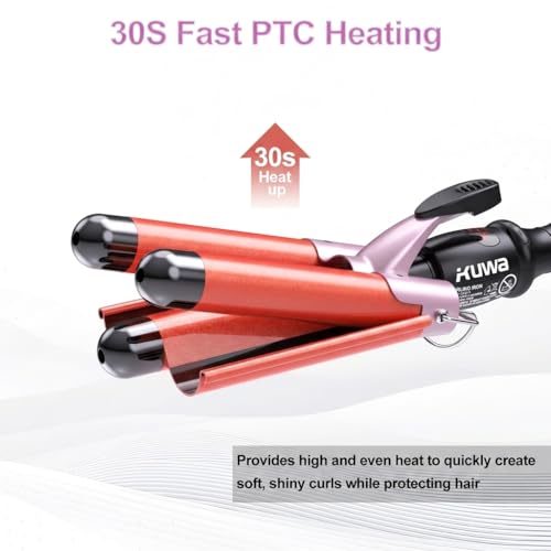 kuwa 15 Heat Setting 3 Barrel Curling Iron - 1 Inch Wave Crimper