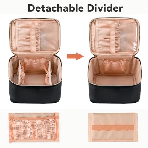 OCHEAL Travel Makeup Bag, Cosmetic Bags for Women Makeup Case Organizer Large Capacity Travel Toiletry Bag Storage Bags with Divider and Handle for Cosmetics Toiletries Brushes Tools-Large, Black