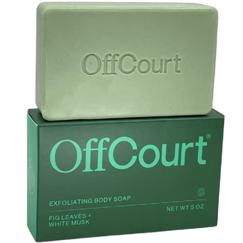 OffCourt Exfoliating Body Soap – Deep Cleansing and Best Exfoliating Soap for Men and Women. Non-Drying Bar and Medium Strength Fresh Fig Leaves Scent. For All Skin Types (5oz, 1 Pack)