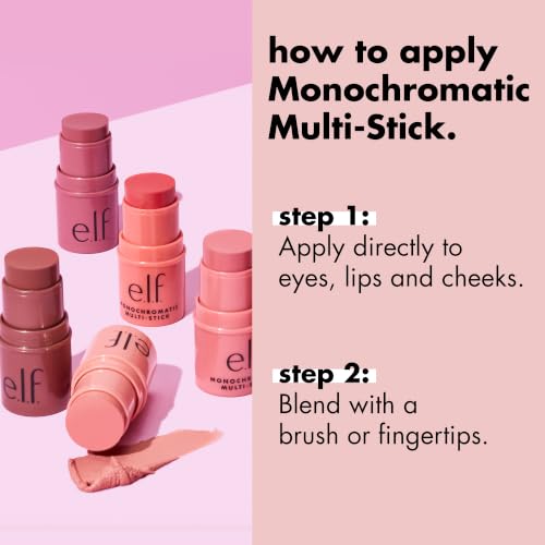 e.l.f. Monochromatic Multi Stick - Dazzling Peony Cream-to-Powder Blush, Lip & Eye Color - Vegan & Cruelty-Free