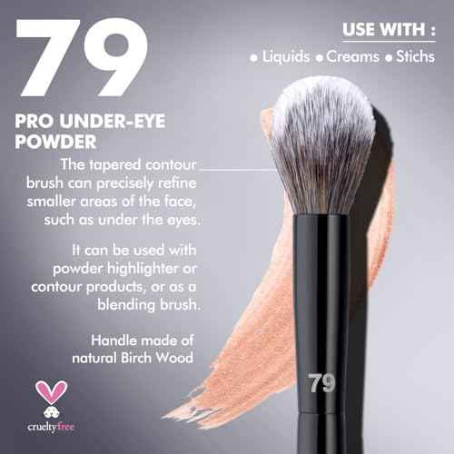 Bueart Design PRO Under-Eye Powder Makeup Brush 79 with Premium Hair,Precision Makeup Tool for Under-Eye, Highlighting, Contouring & Blending, Compatible with Powders, Creams & Liquids