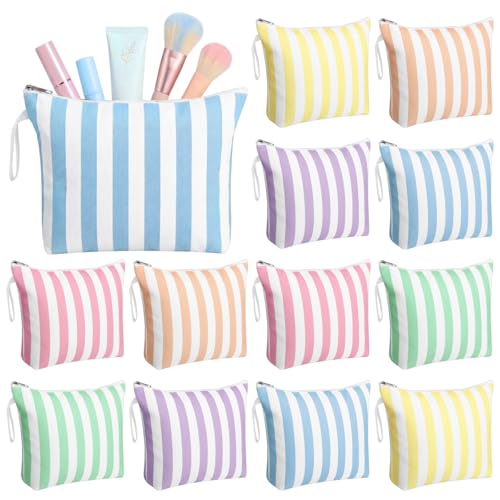 Reginary 12-Piece Pastel Striped Makeup Bags Set