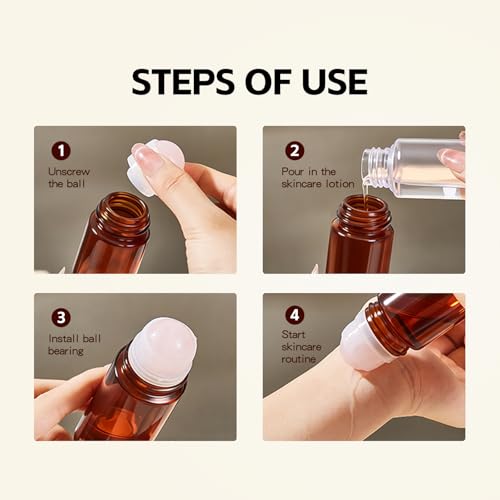 Rose Quartz Essential Oil Roller Bottles - 50ml Refillable Amber Glass (2 Pack)