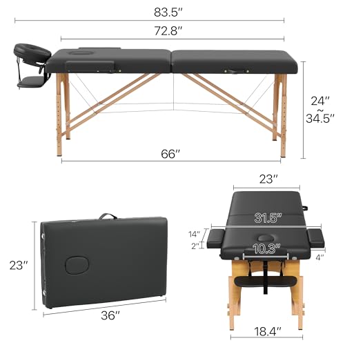 Portable Massage Table - Foldable Spa Bed with Adjustable Headrest