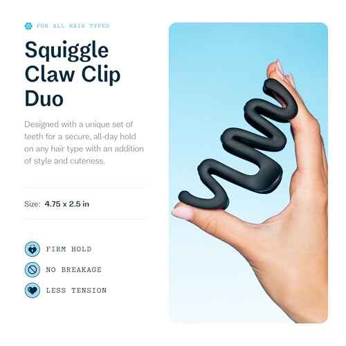 Gimme Beauty Medium Hair Trend Alert Twists & Buns - Break-Resistant, Recycled Plastic Clip - Non-Slip, Firm Hold Clip for All Hair Types - Trendy Wave Design - Black/Blue