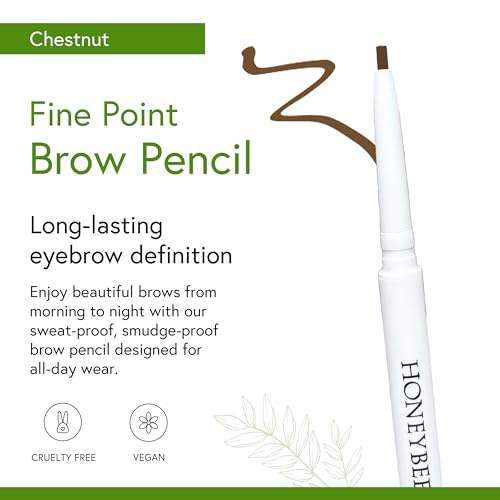 Honeybee Gardens Fine Point Brow Pencil, Chestnut, Long-Lasting Eyebrow Definition, Vegan, Cruelty-Free Beauty