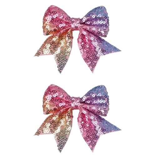 2Pcs 3 Inch Sequins Hair Bows for Girls, Sparkling Bows Alligator Hair Clip Hair Barrettes Accessories for Women Teens Girls Kids (Rainbow)