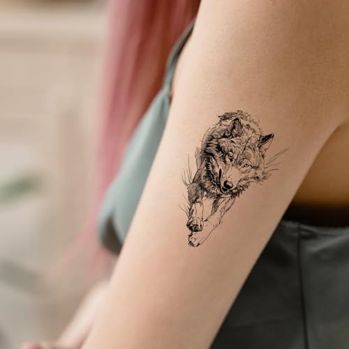 Wolf Temporary Tattoos 12pc – Black & White Sketch Armband