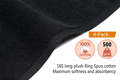 PERFEHAIR Black Hand Towels (4-Pack, 16 X 27 Inches)-Barber Hand Cotton Towel for Gym, Bathroom, Hair Salon, Soft & Absorbent