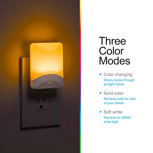 GE Color-Changing LED Night Light, Plug Into Wall, Dusk to Dawn Sensor, Ambient Lighting, for Bedroom, Childrens Room, Nursery, Safety Rated, 1 pack, 34693