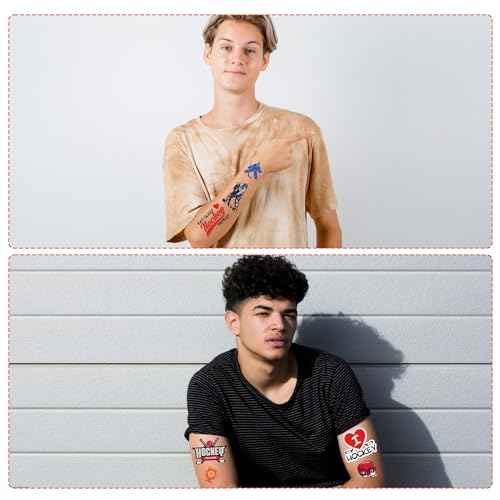 Gameza Ice Hockey Temporary Tattoos - 240+ Hockey Party Favors Decorations Hockey Temporary Tattoos Stickers for Kids Sports Hockey Themed Party Gifts Hockey Tattoos Supplies