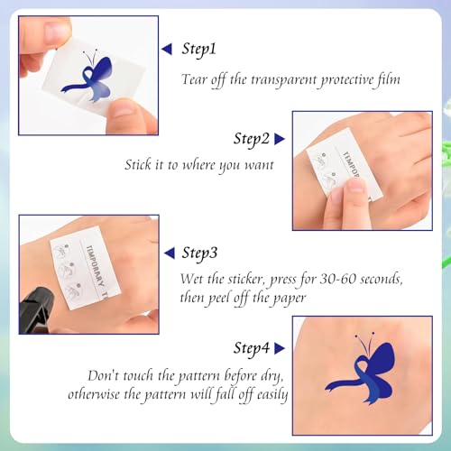 Blue Ribbon Cancer Awareness Temporary Tattoo Stickers, 30 Sheets