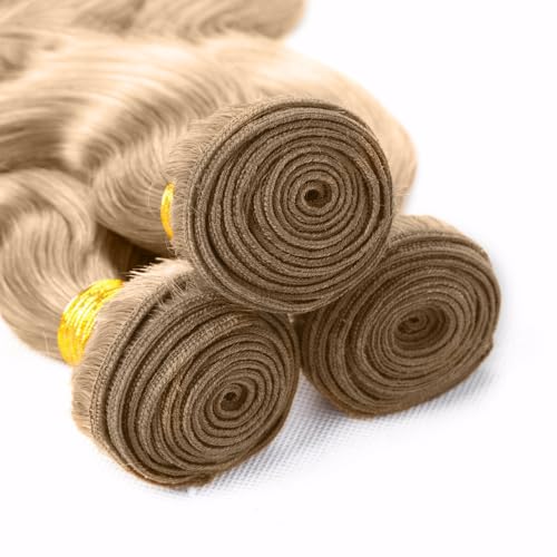 #22 Blonde Bundles Human Hair Body Wave Bundles 16 18 20 Inch Human Hair Weave 3 Bundle Unprocessed Brazilian Virgin Hair Ash Blonde Body Wave Human Hair Extensions 50 Grams/Bundle